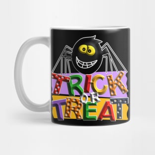 Trick Treat Halloween cute spider violet orange black green red dots 3D tridimensional 316 Mug